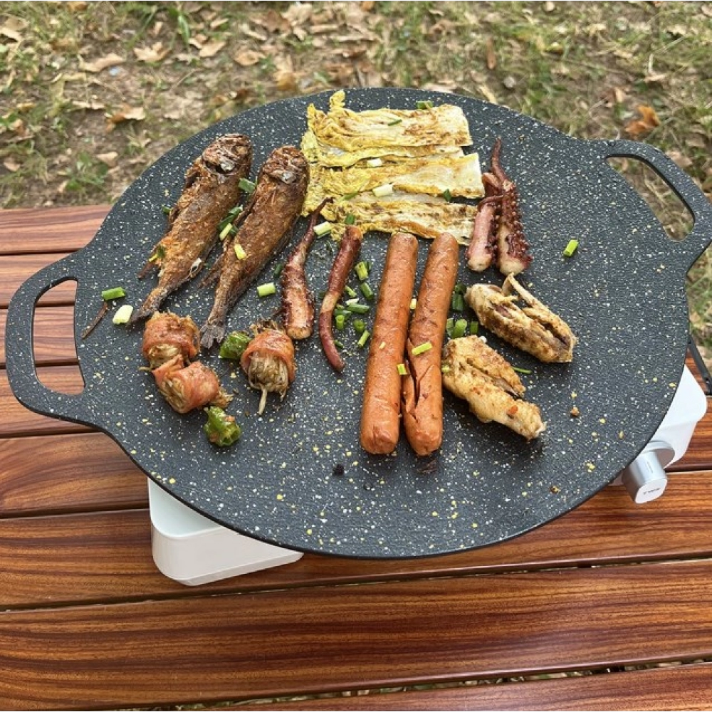 Baking Tray Non-stick BBQ Grill Pan Multi-purpose Induction Cooker Round for Outdoor Camping Kitchen Bakeware Household Tools