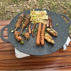 Baking Tray Non-stick BBQ Grill Pan Multi-purpose Induction Cooker Round for Outdoor Camping Kitchen Bakeware Household Tools