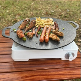 Baking Tray Non-stick BBQ Grill Pan Multi-purpose Induction Cooker Round for Outdoor Camping Kitchen Bakeware Household Tools