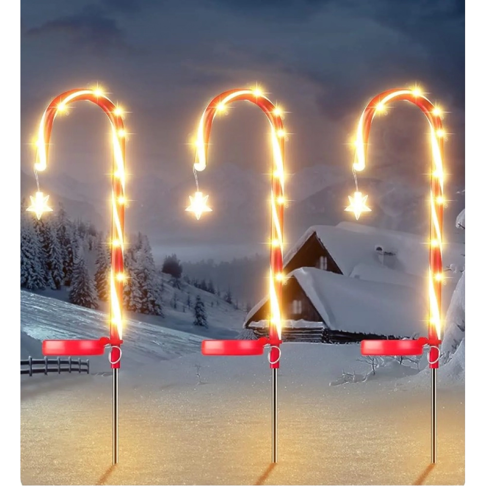 Solar candy Cane lights Christmas Yard lights Outdoor waterproof led Garden View Festive decor Ambiance Lawn lights