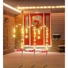 Solar candy Cane lights Christmas Yard lights Outdoor waterproof led Garden View Festive decor Ambiance Lawn lights